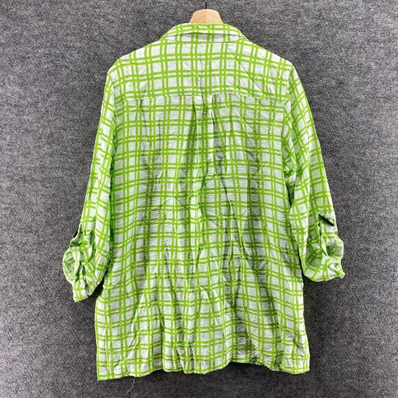 Multiples Shirt Women M Medium Green Plaid Button Up Collared Long Sleeve Rayon - Picture 2 of 6